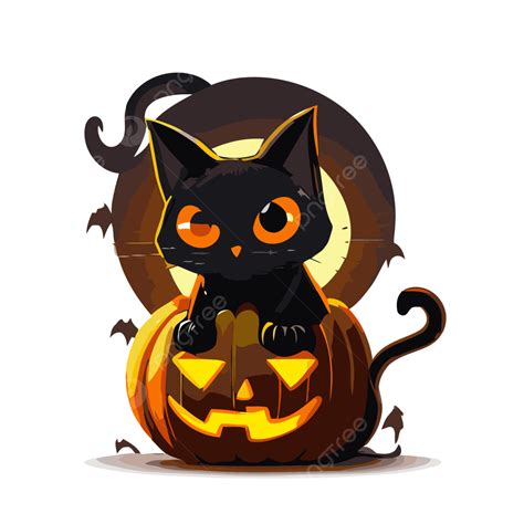 Gato Halloween PNG Pegatina Clipart Gato De Halloween En Calabaza En