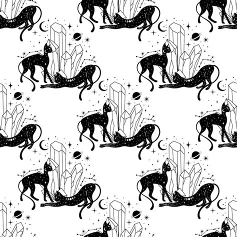 Premium Vector Seamless Pattern With A Cat Mystical Pattern Black