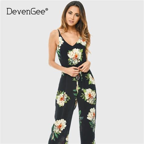 Devengee Praia Verão Floral Impressão Mulheres Jumpsuit Romper Playsuit