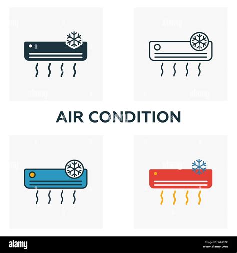 Klimaanlage Icon Set Vier Elemente In Verschiedenen Stilen Aus