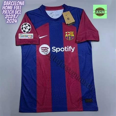 Jual Jersey Bola Pria BARCELONA Home FULL PATCH UCL New SPOTIFY 2023