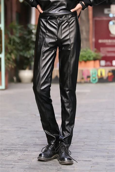 Tight Mens Casual Pu Faux Leather Pants For Motorcycle Dance Pants For