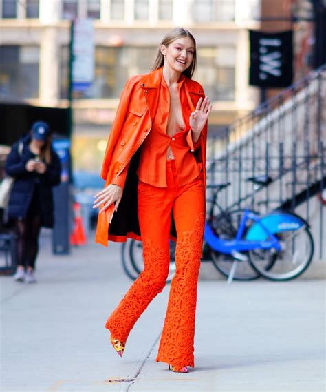 Gigi Hadids Orange Suit 2018 Popsugar Fashion Uk Photo 6