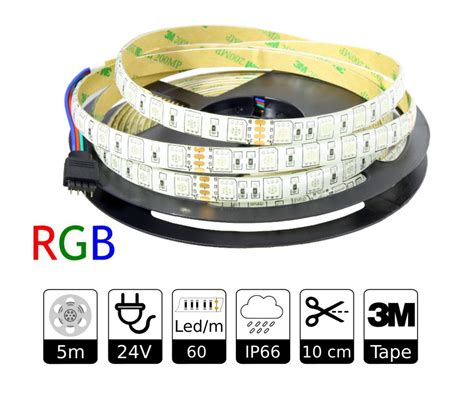 Striscia Led 24v RGB Esterno IP65 60led M Smd5050 Bobina Adesiva 3m