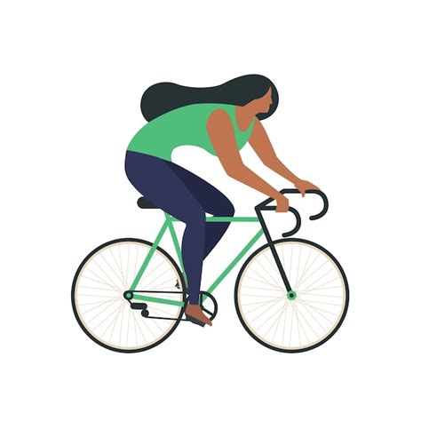 Joven Mujer Andar En Bicicleta Vector Premium