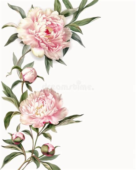 Elegant Stationery Page With Page Border And Small Pink Peonies Stock