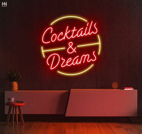 Cocktails And Dreams Led Neon Sign Bar Neon Sign Wall Etsy