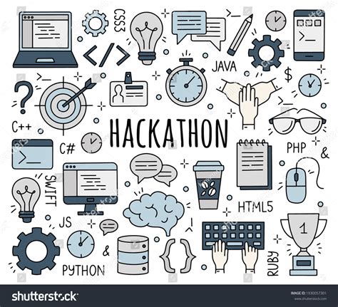 Hackathon And Codefest Event Set Of Doodle Style Royalty Free Stock