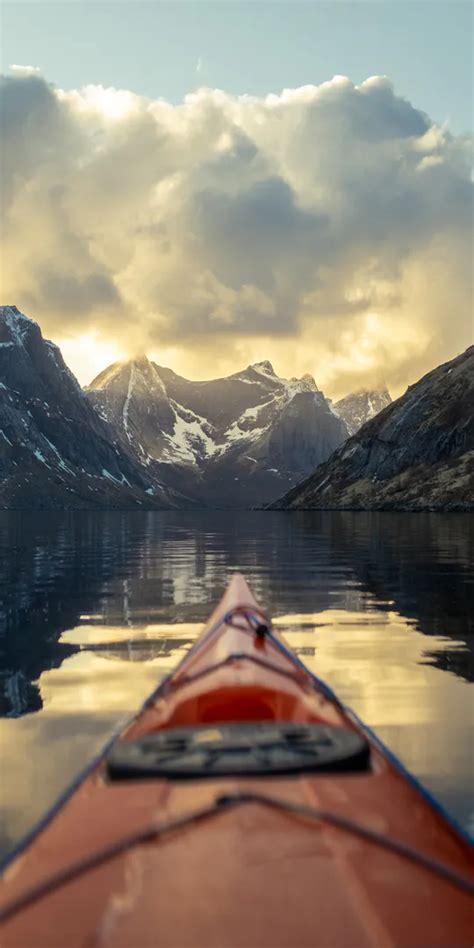 Landscape With A Kayak Mountains Sky Lake Kayak 3712x4640