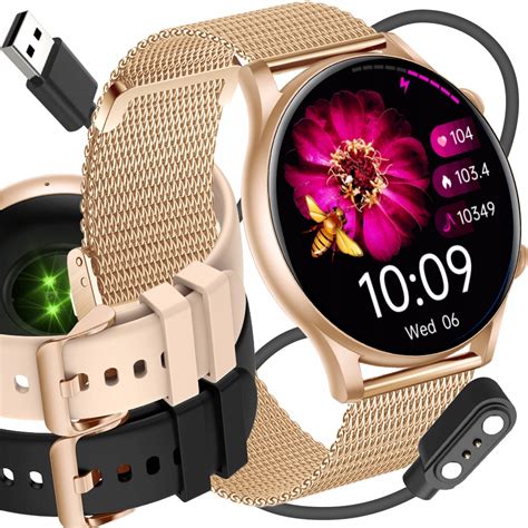 Zegarek Damski Smartwatch Z Oty Z Ci Nieniomierzem Rozmowy Paski Menu