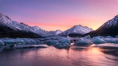 Wallpaper New Zealand Lake Tasman Ice Nature Sunrises And 2560x1440