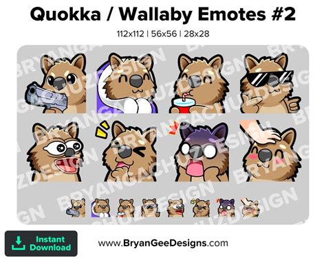 Quokka Wallaby Twitch Emotes For Streaming Gun Cozy Sip Cool Pog Lul