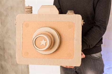 A Man With A Cardboard Camera Stock Image Image Of Cake Cardboard