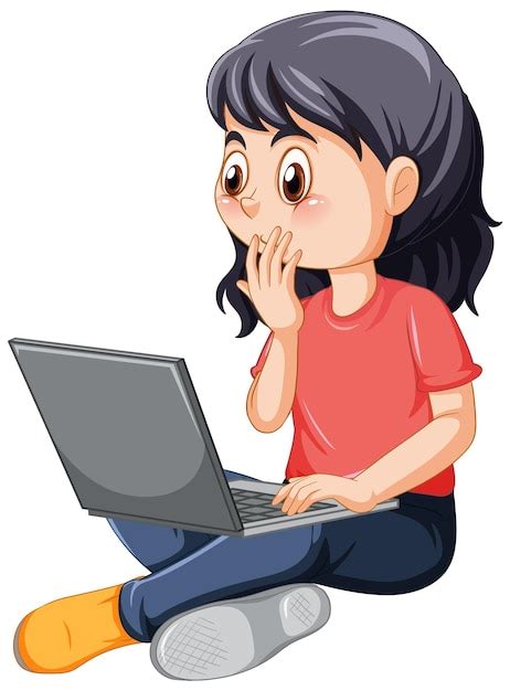 Una Chica Usando Dibujos Animados De Laptop Vector Gratis