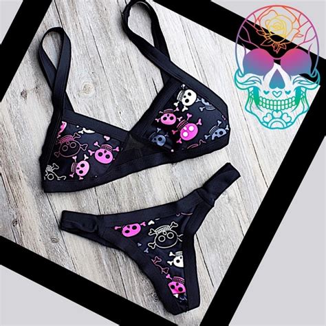 Boutique Swim Two Piece Skull Skeleton High Cut Low Waist Bikini