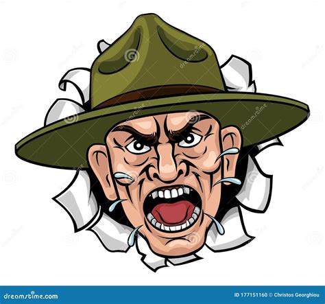 Angry Drill Sergeant Cartoon Vector Illustration