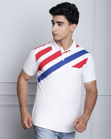 Buy Men S White Red Striped Polo T Shirt Online At Bewakoof