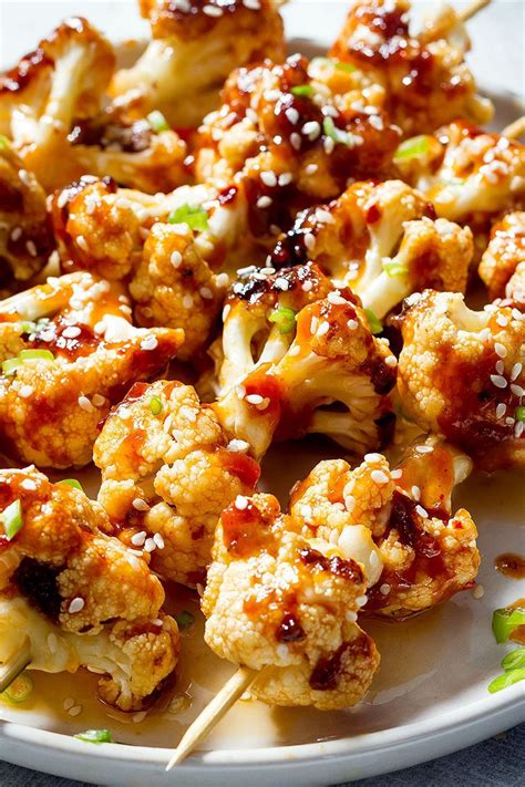 Grilled General Tsos Cauliflower Kabobs Recipe Grilled Cauliflower