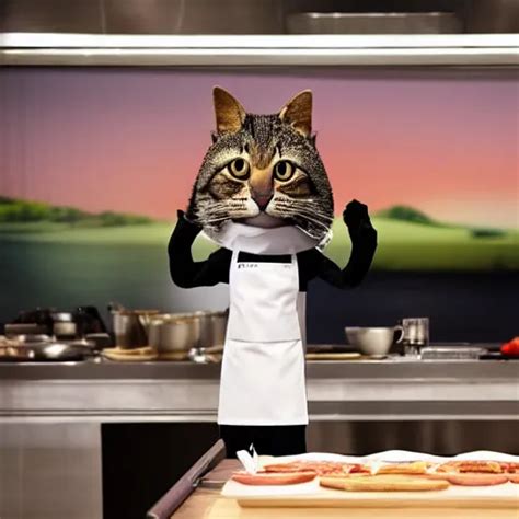 Anthropomorphic Cats Chef Competing At The Masterchef Stable