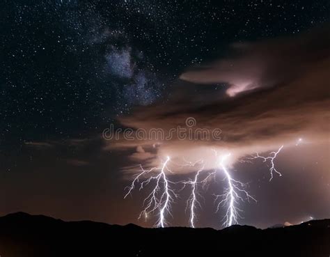 Dramatic Lightning Strike in Stormy Sky Stock Image - Image of night ...