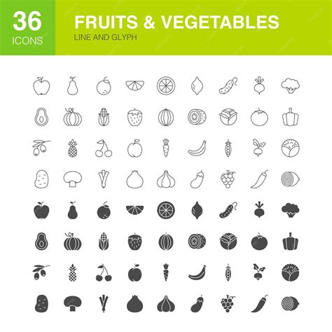 과일 야채 라인 웹 글리프 아이콘입니다 음식 자연 개요 및 단색 기호 벡터 일러스트 레이 션 프리미엄 벡터