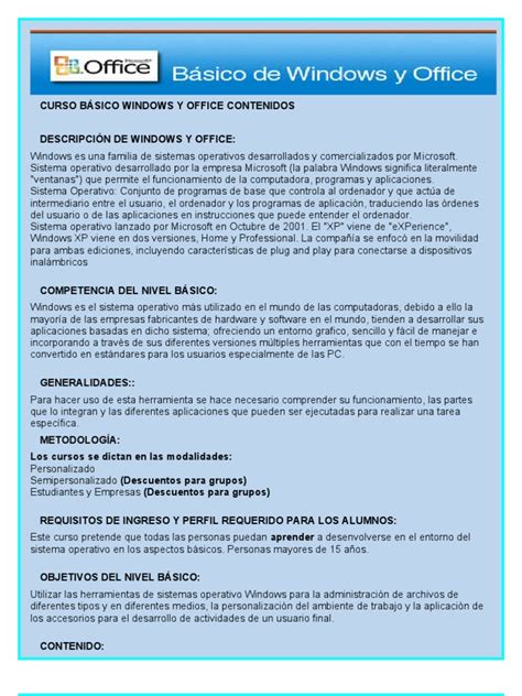 Curso Básico Windows y Office Contenidos | PDF | Microsoft Windows ... 