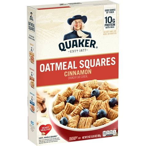 Quaker Oatmeal Squares Cereal Cinnamon 21 Oz Box