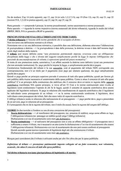 Diritto Tributario Parte Generale No Da Studiare Cap Solo