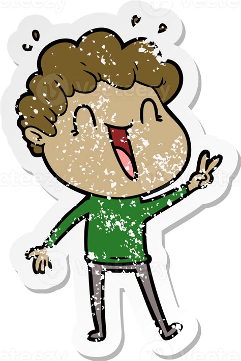 Distressed Sticker Of A Cartoon Happy Man Laughing Png