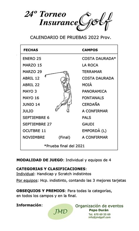 Circuitos Próxima prueba del Torneo Insurance Golf martes 15 de