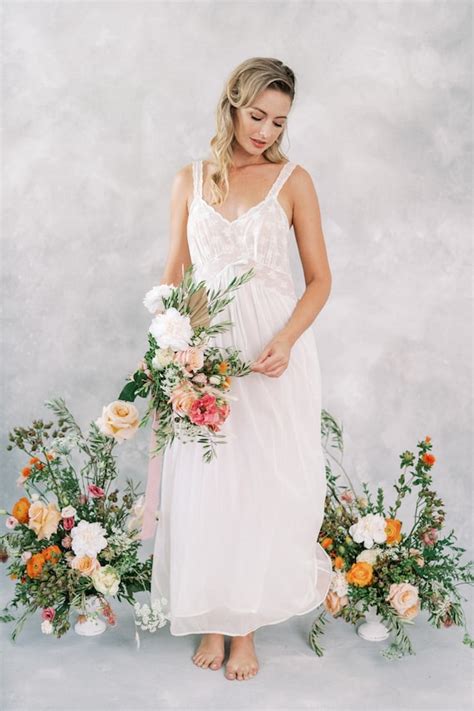 Vtg 60s Ivory Blue Lingerie Nightgown Slip Dress Bo Gem