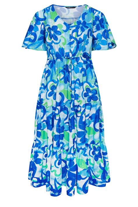 Yours Plus Size Aqua Blue Abstract Floral Print Maxi Dress Yours Clothing