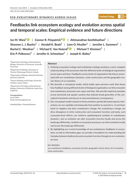 Pdf Feedbacks Link Ecosystem Ecology And Evolution Across Spatial And