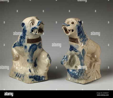 Pair Of Chinese Dogs Of Foo Ca 1750 British Staffordshire Pair Of