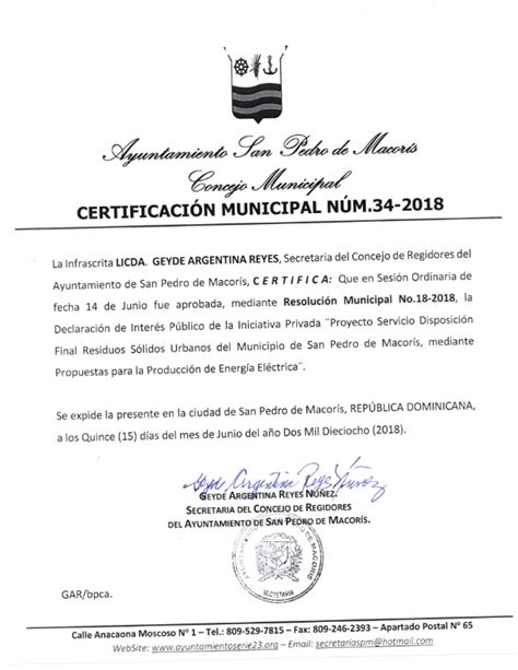 Certificación Municipal No 34 2018 Ayuntamiento Municipal de San