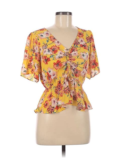 Socialite Short Sleeve Blouse Yellow Floral Tops Size Medium