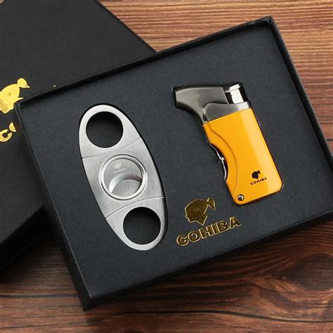 Cohiba Lighter Cutter Cigar Accessories Set Metal Windproof Butane Gas