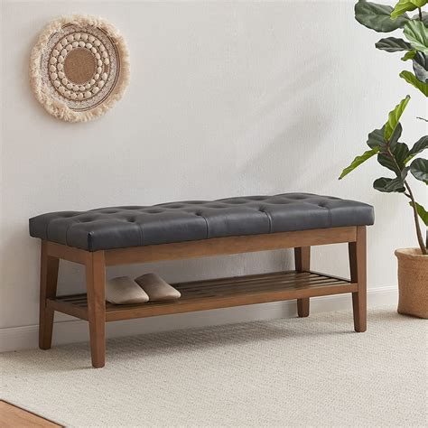 Huimo Faux Leather Upholstered Entryway Bench Modern Shoe Storage With