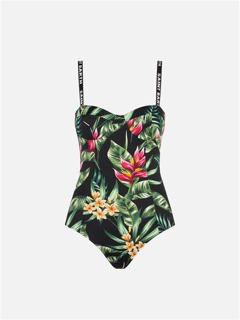 Woman One Piece Swimsuit With Tropical Print Mc2 Saint Barth