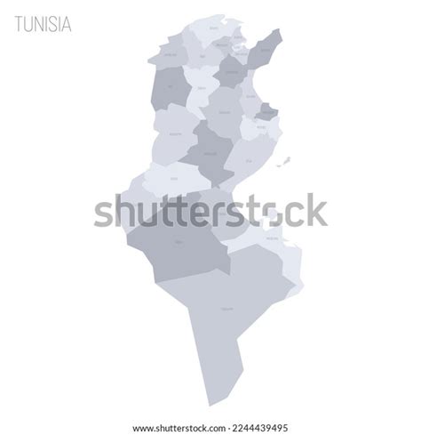 Tunisia Political Map Administrative Divisions Governorates Stock