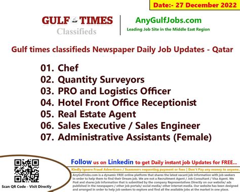 Gulf Times Classifieds Job Vacancies Qatar 27 December 2022 2024