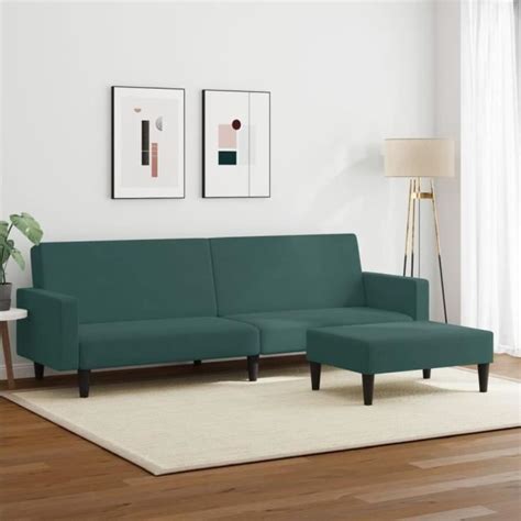 Canap Lit Places Avec Repose Pied Vert Fonc Velours A