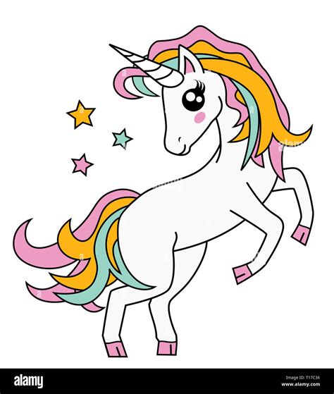 Cute Little Magic Unicorn Isolated On White Vector Illustration Fairy Tale Character Fantasy