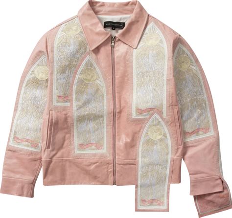 Who Decides War Pink Leather Stained Glass Patch Jacket INC STYLE