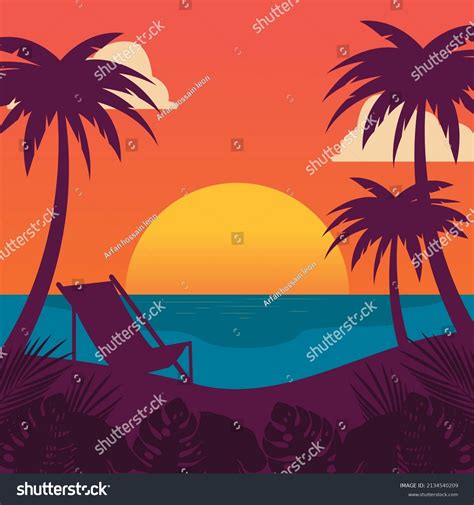 Beach Sunset Palm Trees Silhouette Stock Vector Royalty Free