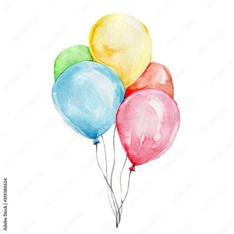 Colorful Balloons Watercolor Hand Draw Illustration With White