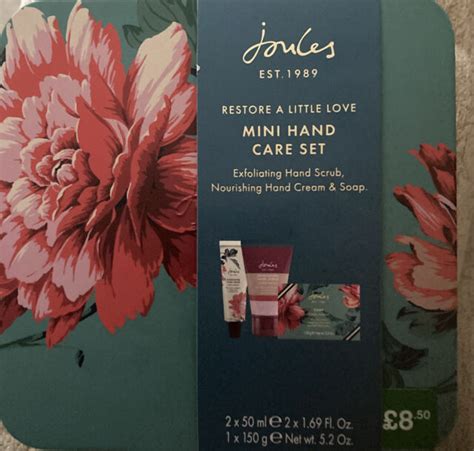 Joules Floral Wreath Mini Hand Care T Set In Tin Hand Scrub Cream