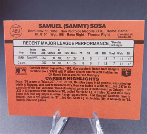 Donruss Sammy Sosa Double Error Card Wrong Birthday No Dot