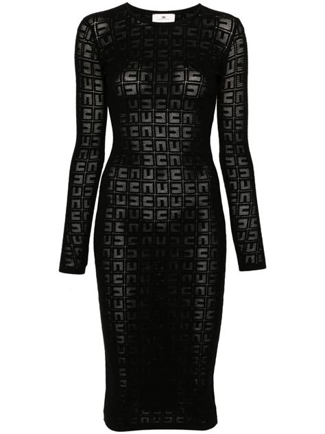 Elisabetta Franchi Open Knit Midi Dress Black FARFETCH