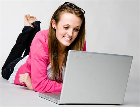 Attractive Young Woman Smiling With Laptop Stock Photo Image Of